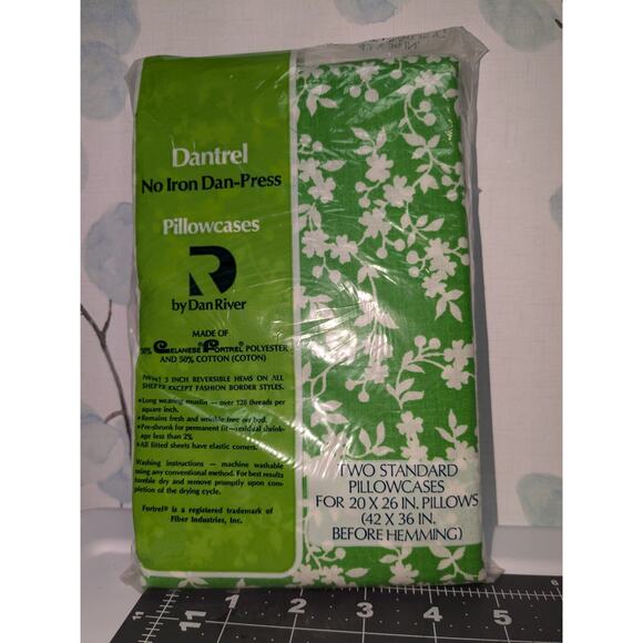 Dantrel Standard Size Vintage No Iron Dan Press Pillowcase Set Green Floral New - Picture 5 of 6